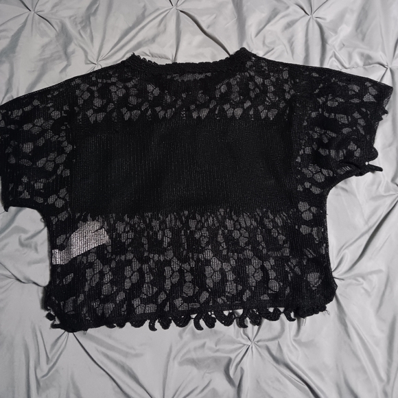 Zara black crochet tshirt - sz S - Picture 2 of 3